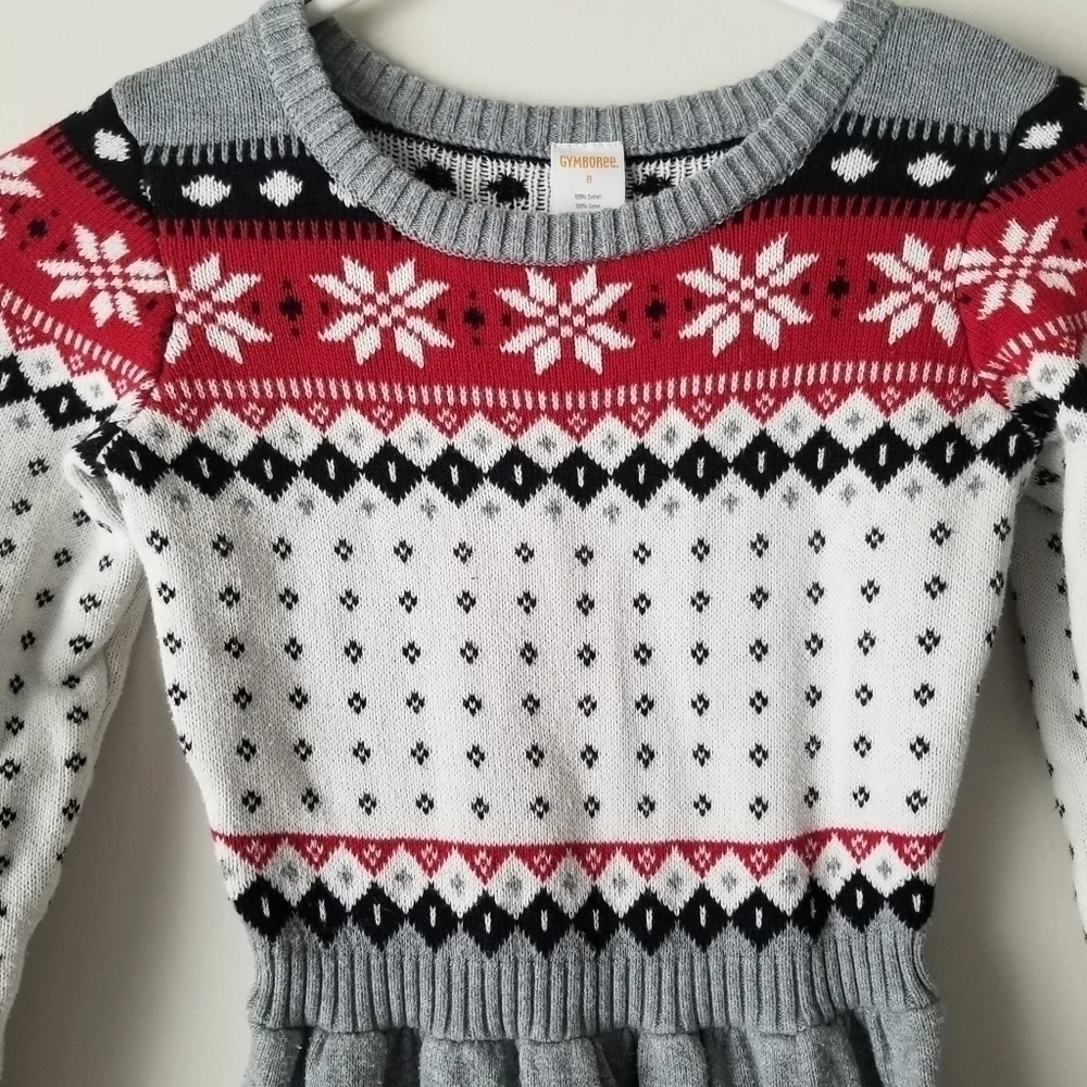 Gymboree Long Sleeve Fair Isle Sweater Dress Gray/White/Red Size 8